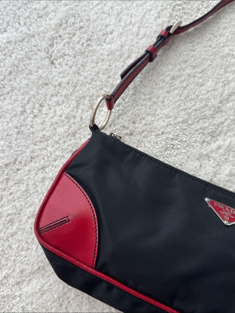 Prada Black and Red Leather-Trim Shoulder Bag - Picture 3 of 15